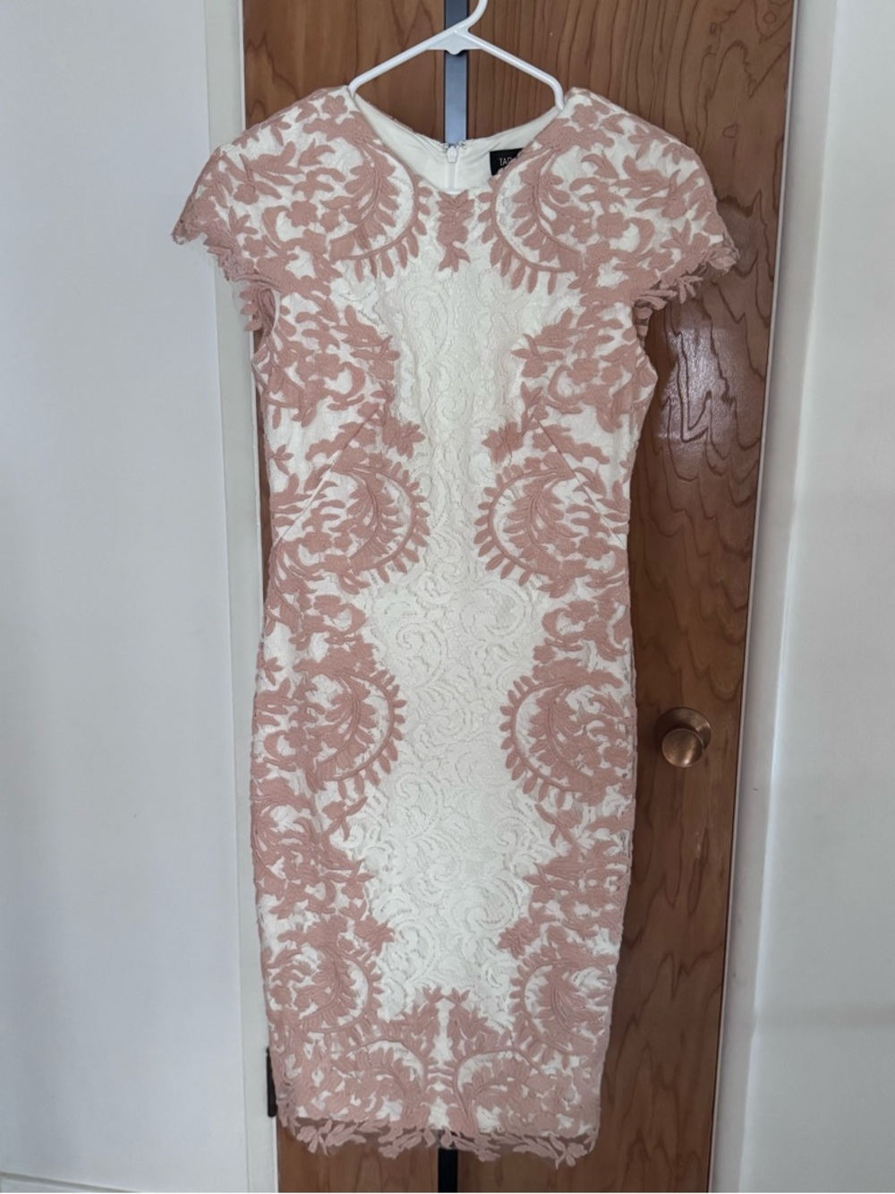 Tadashi Shoji Cream Sheath Dress with Blush Lace Overlay women 4